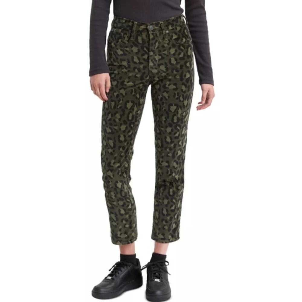 New Levi's Size 27 724 High Rise Straight‎ Cropped Animal Print Jeans Black Tan